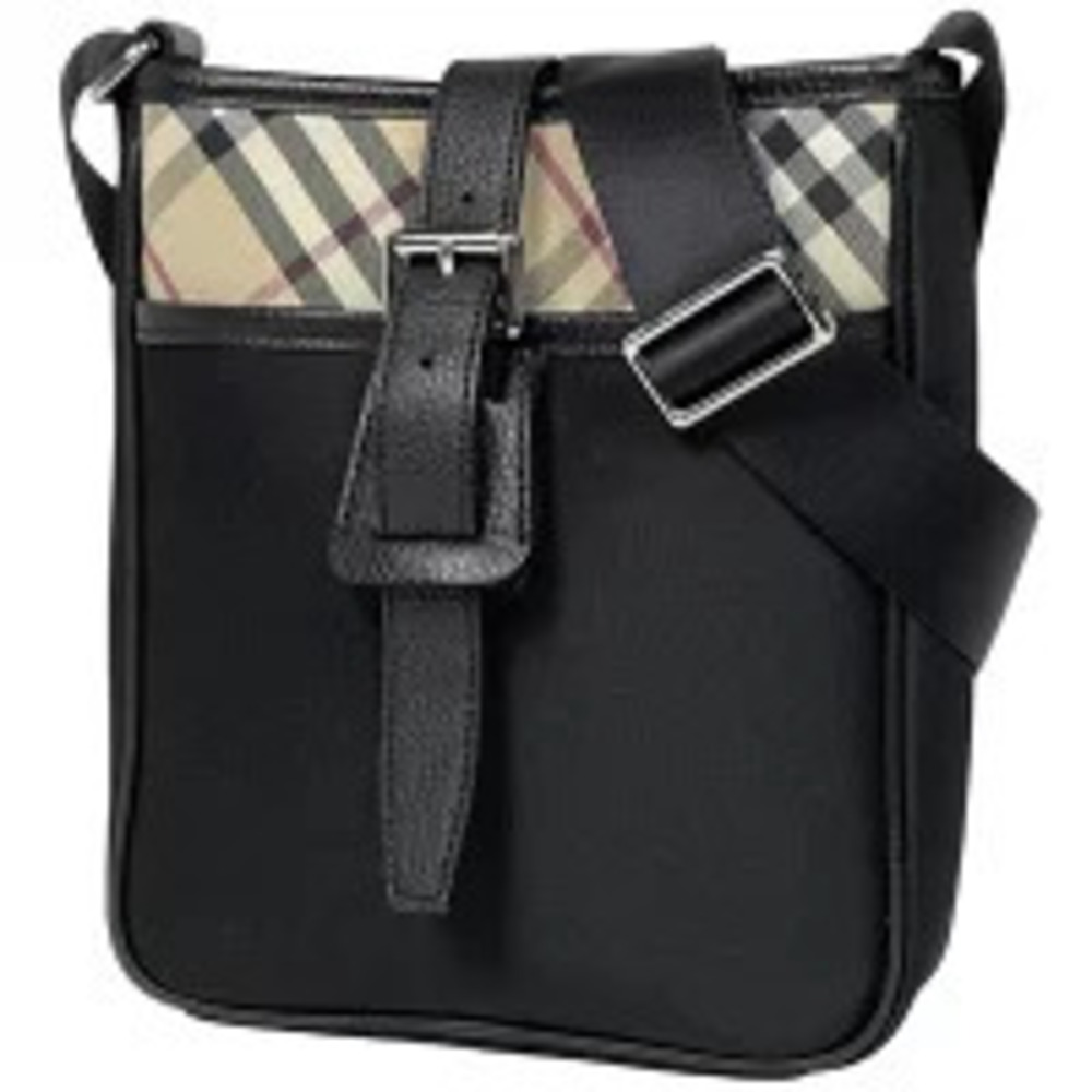 Burberry Check Shoulder Bag Crossbody Canvas Black Beige
